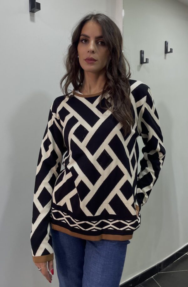 Maglia a fantasia con dettagli marroni - Made In Italy - immagine 2