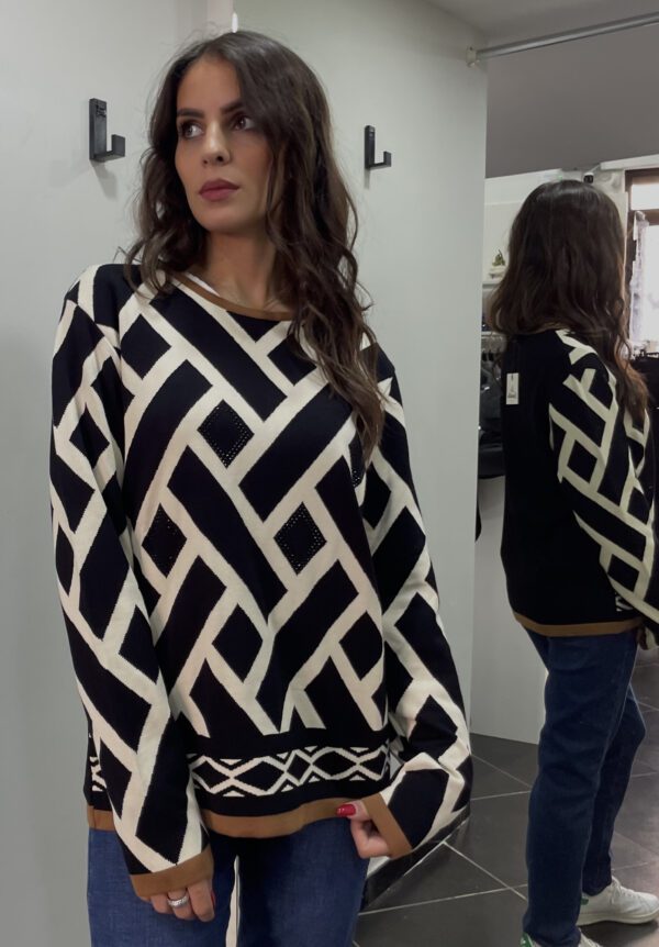 Maglia a fantasia con dettagli marroni - Made In Italy - immagine 3