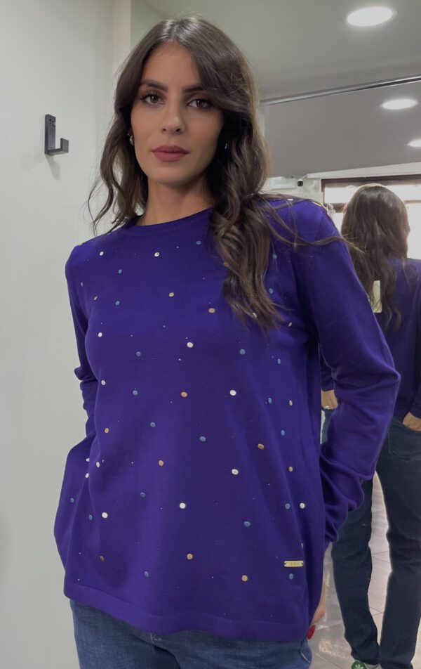 Maglia Viola con Dettagli Puntinati  - Made in Italy - immagine 2